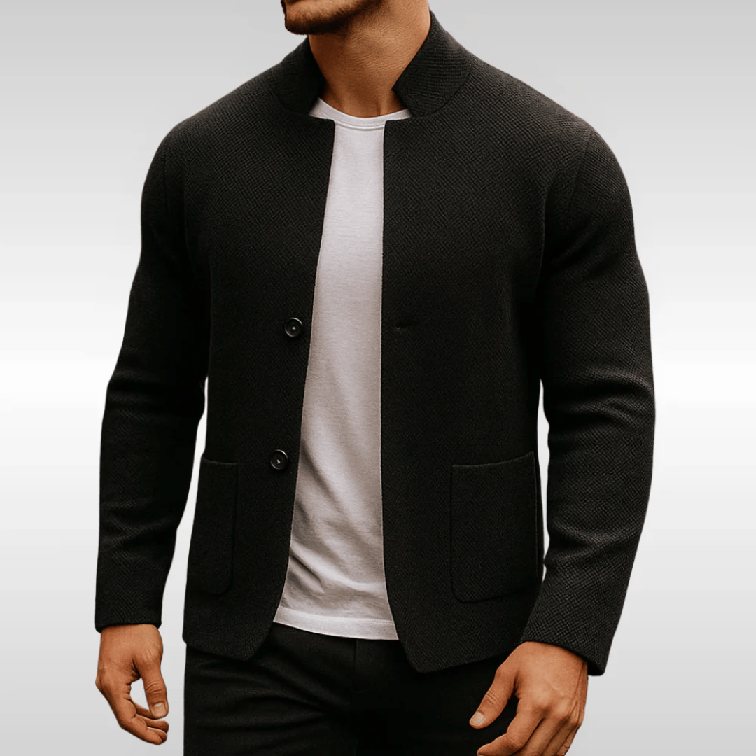 Cardigan hombre punto texturizado cuello mao slim con bolsillos de parche