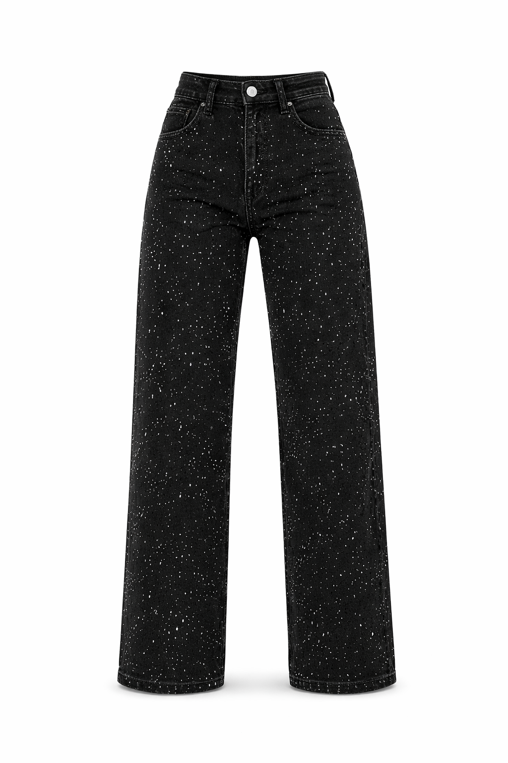Pantalones Vaqueros Cintura Alta Rectos | Detalles Brillo Sutil