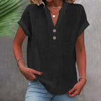 Blusa de lino mujer cuello V suelta transpirable