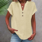 Blusa de lino mujer cuello V suelta transpirable