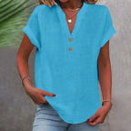 Blusa de lino mujer cuello V suelta transpirable