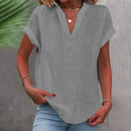 Blusa de lino mujer cuello V suelta transpirable