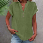Blusa de lino mujer cuello V suelta transpirable