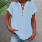 Blusa de lino mujer cuello V suelta transpirable