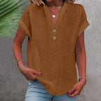 Blusa de lino mujer cuello V suelta transpirable