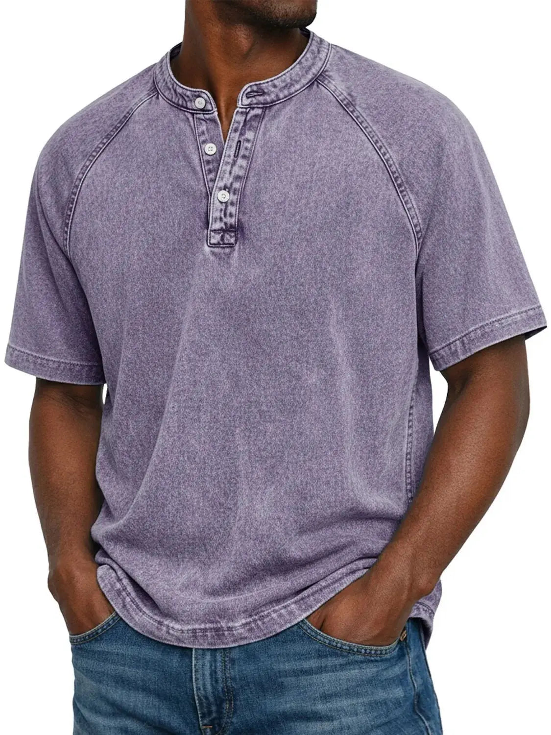 Camisa Henley para Hombre | Mangas Raglán Vintage | Cuello con Botones