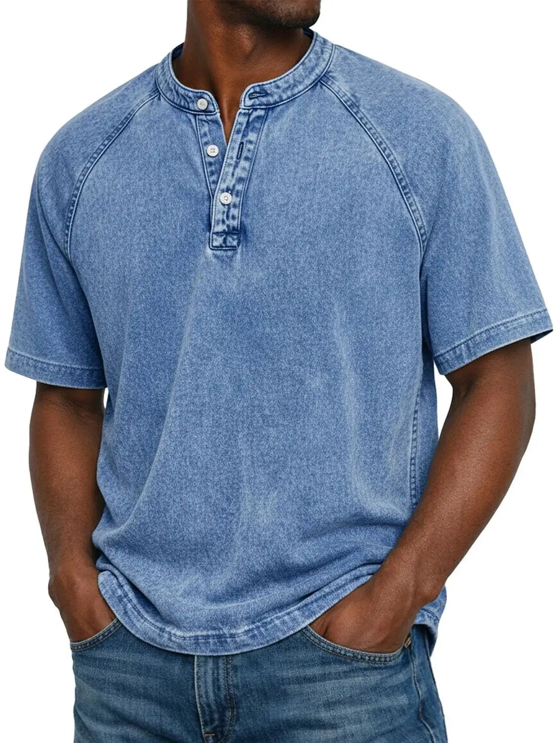 Camisa Henley para Hombre | Mangas Raglán Vintage | Cuello con Botones