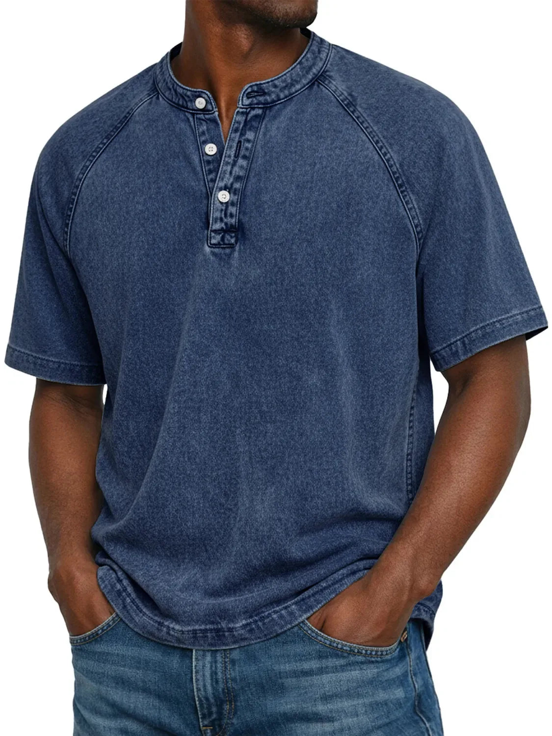 Camisa Henley para Hombre | Mangas Raglán Vintage | Cuello con Botones