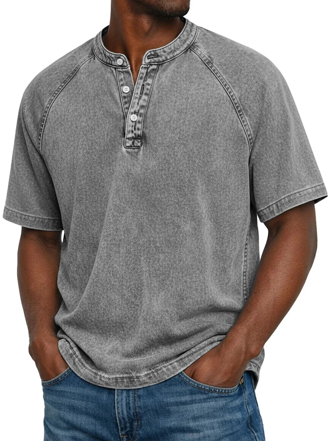 Camisa Henley para Hombre | Mangas Raglán Vintage | Cuello con Botones