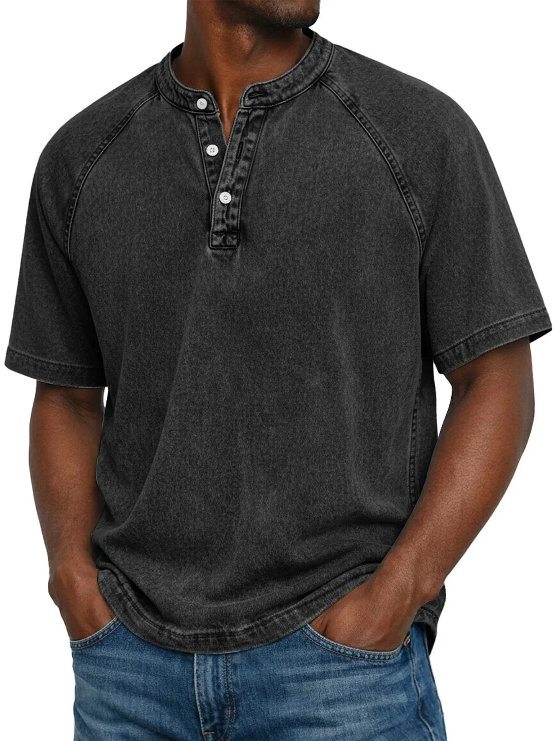 Camisa Henley para Hombre | Mangas Raglán Vintage | Cuello con Botones