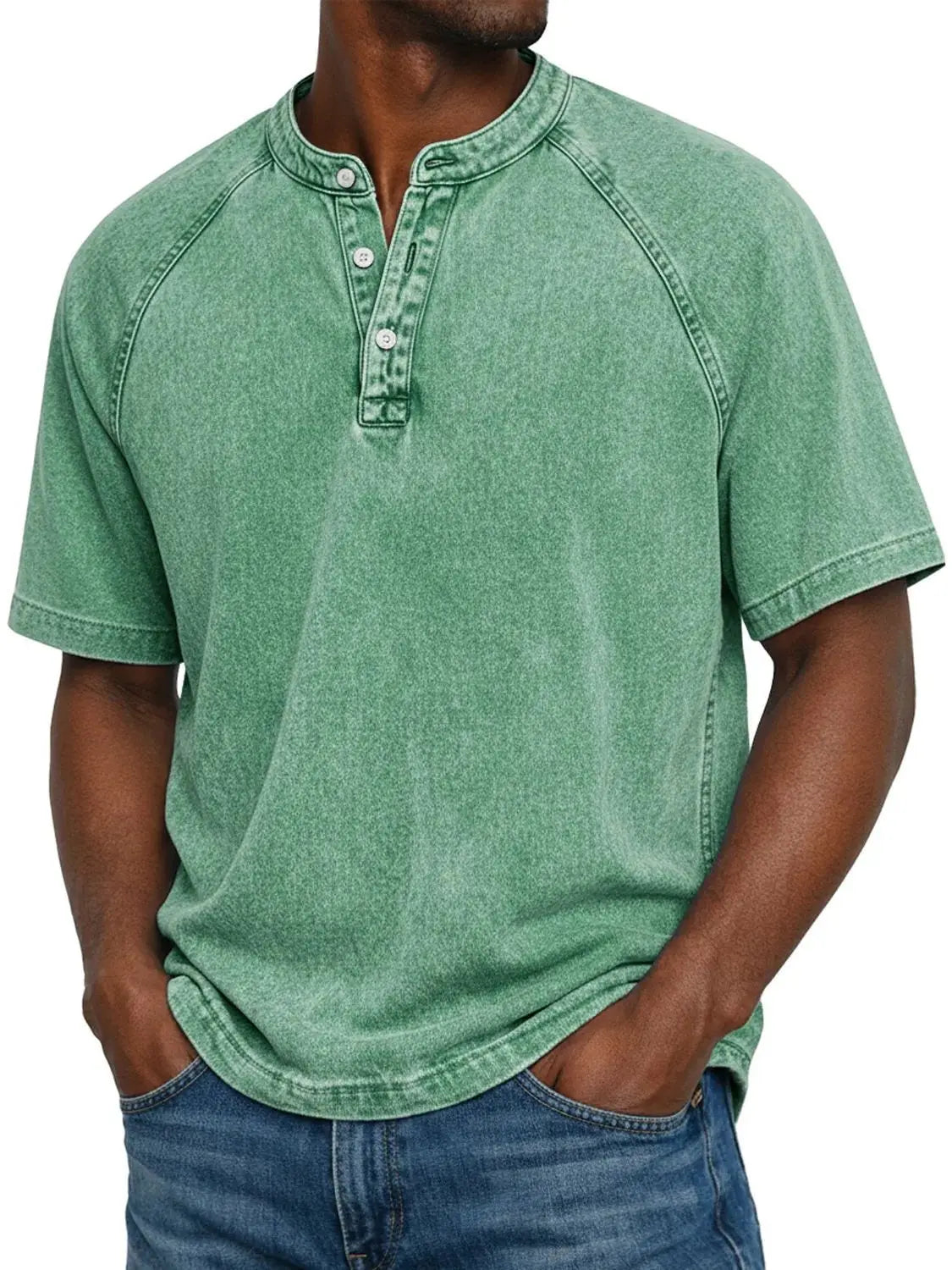Camisa Henley para Hombre | Mangas Raglán Vintage | Cuello con Botones