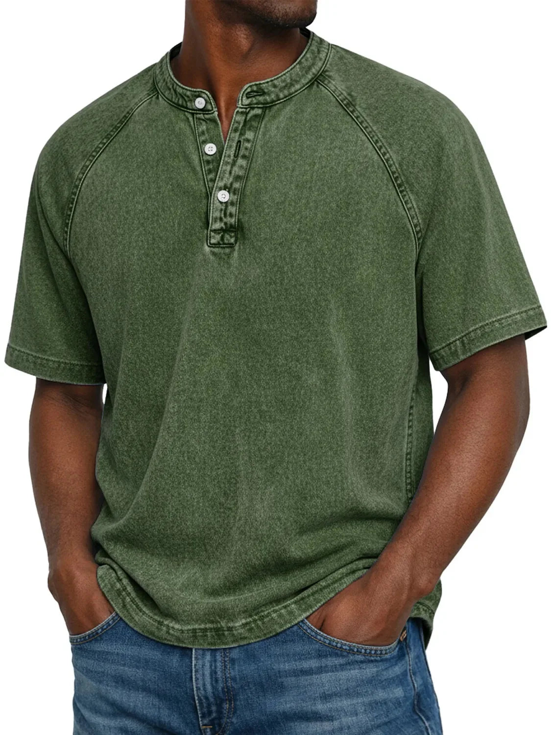 Camisa Henley para Hombre | Mangas Raglán Vintage | Cuello con Botones