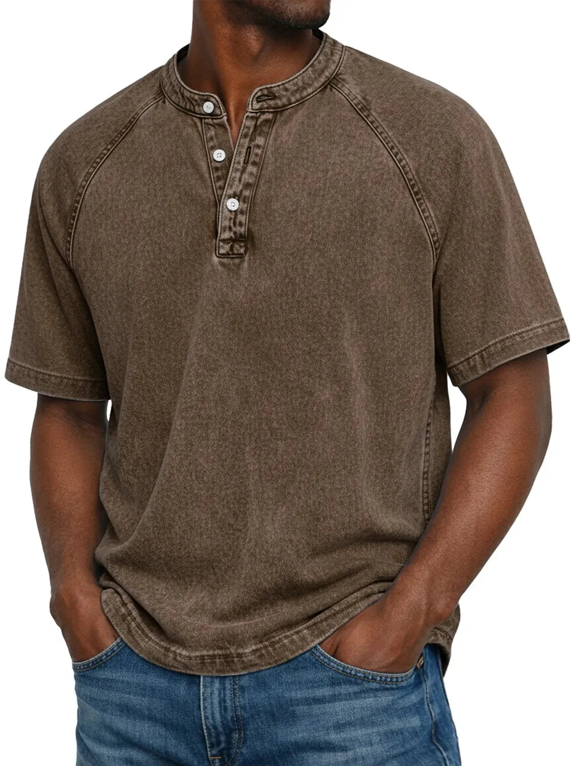 Camisa Henley para Hombre | Mangas Raglán Vintage | Cuello con Botones