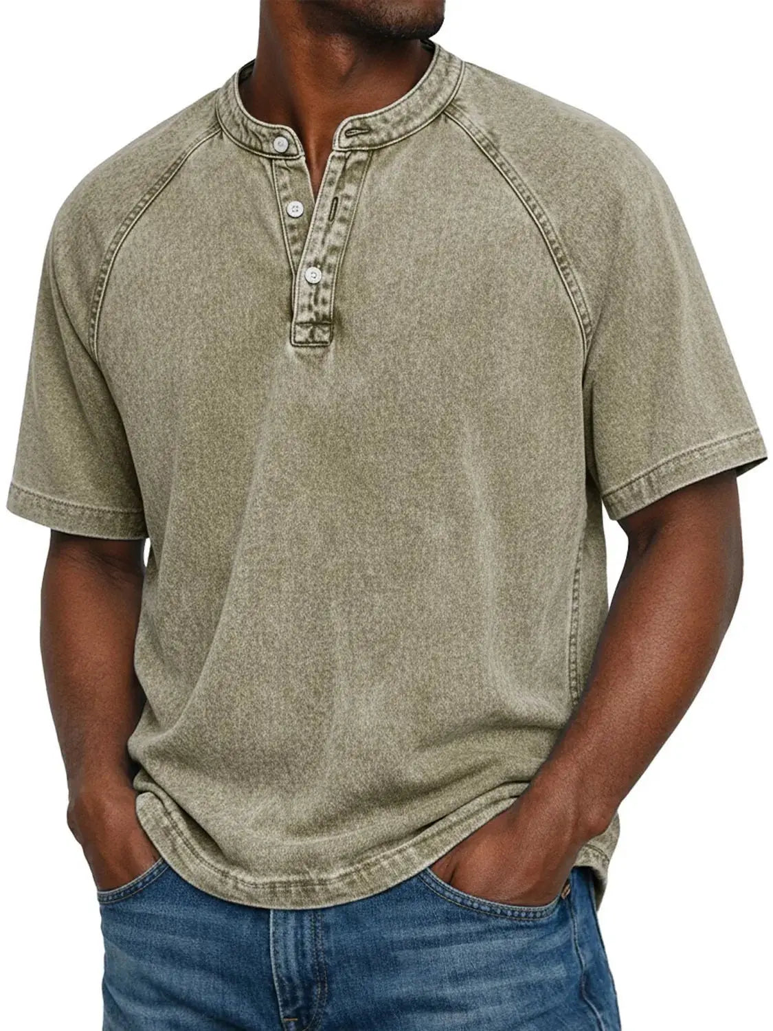 Camisa Henley para Hombre | Mangas Raglán Vintage | Cuello con Botones