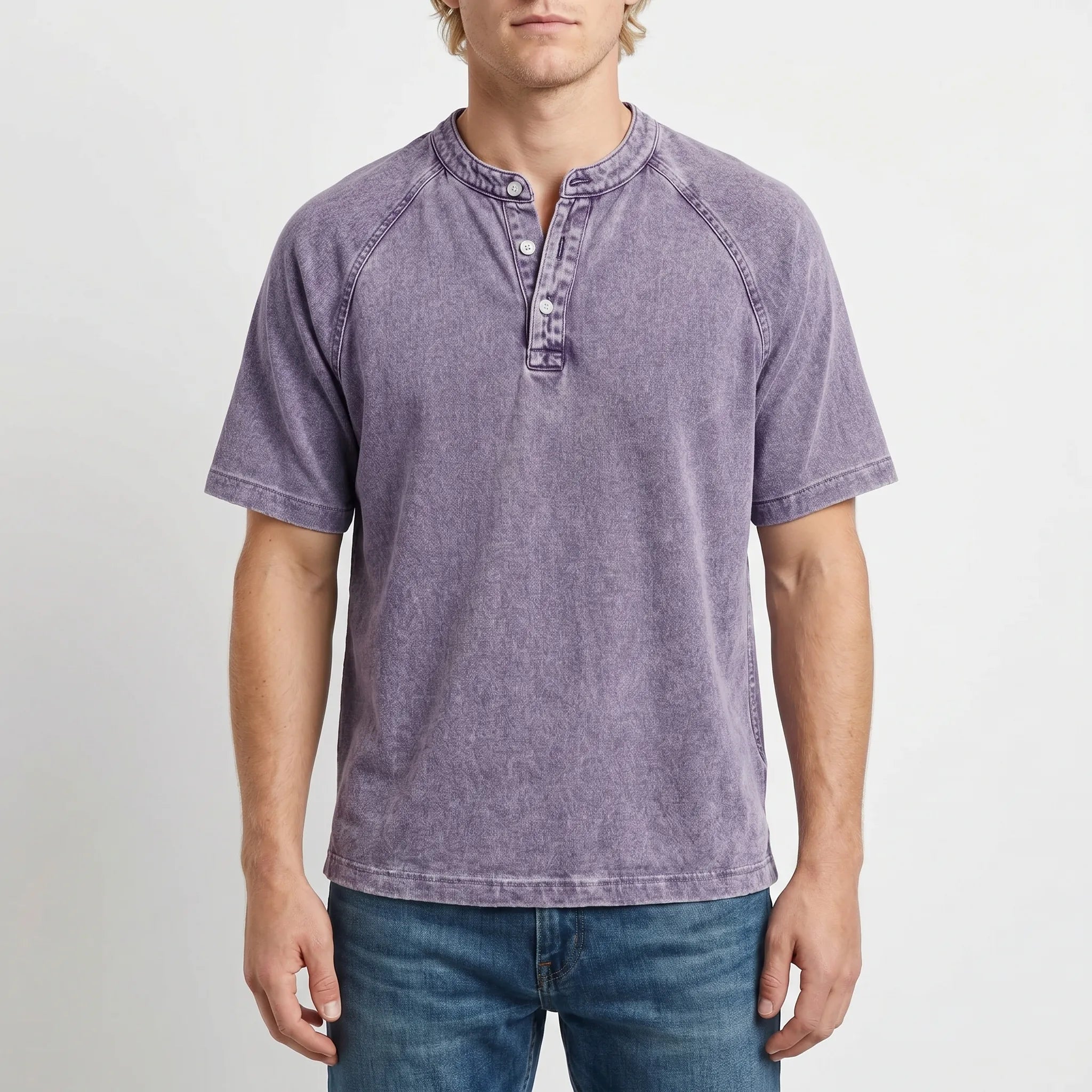 Camisa Henley para Hombre | Mangas Raglán Vintage | Cuello con Botones