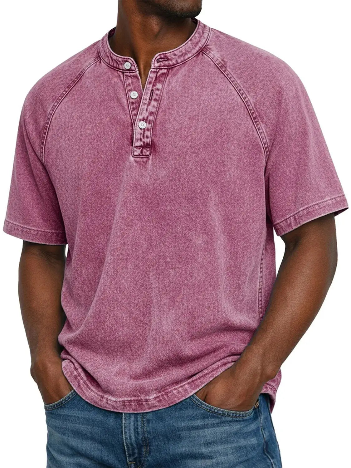 Camisa Henley para Hombre | Mangas Raglán Vintage | Cuello con Botones