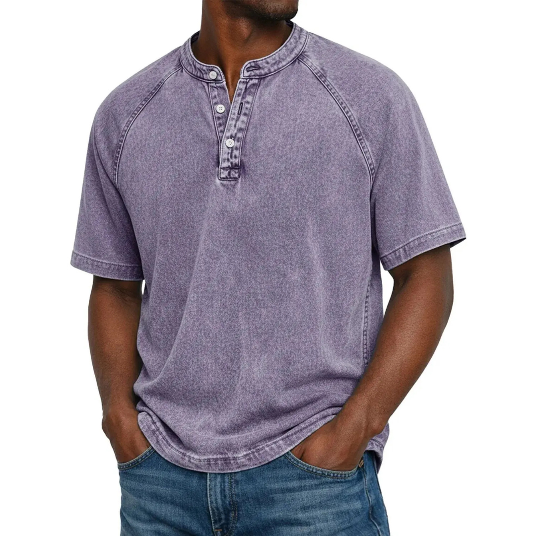 Camisa Henley para Hombre | Mangas Raglán Vintage | Cuello con Botones