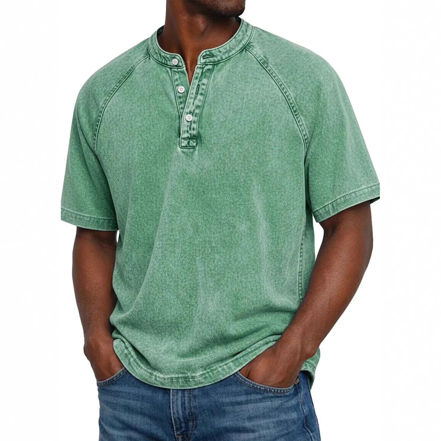 Camisa Henley para Hombre | Mangas Raglán Vintage | Cuello con Botones