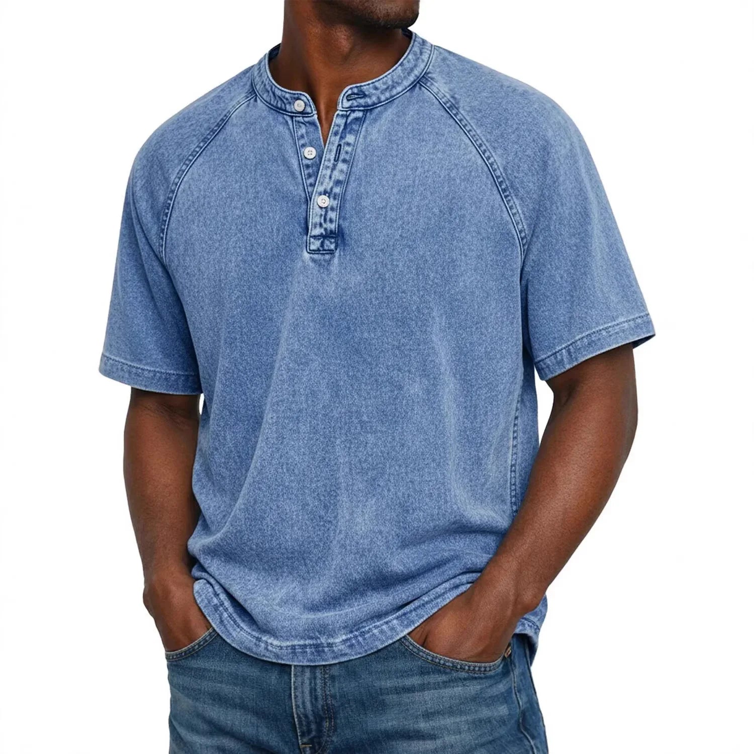 Camisa Henley para Hombre | Mangas Raglán Vintage | Cuello con Botones