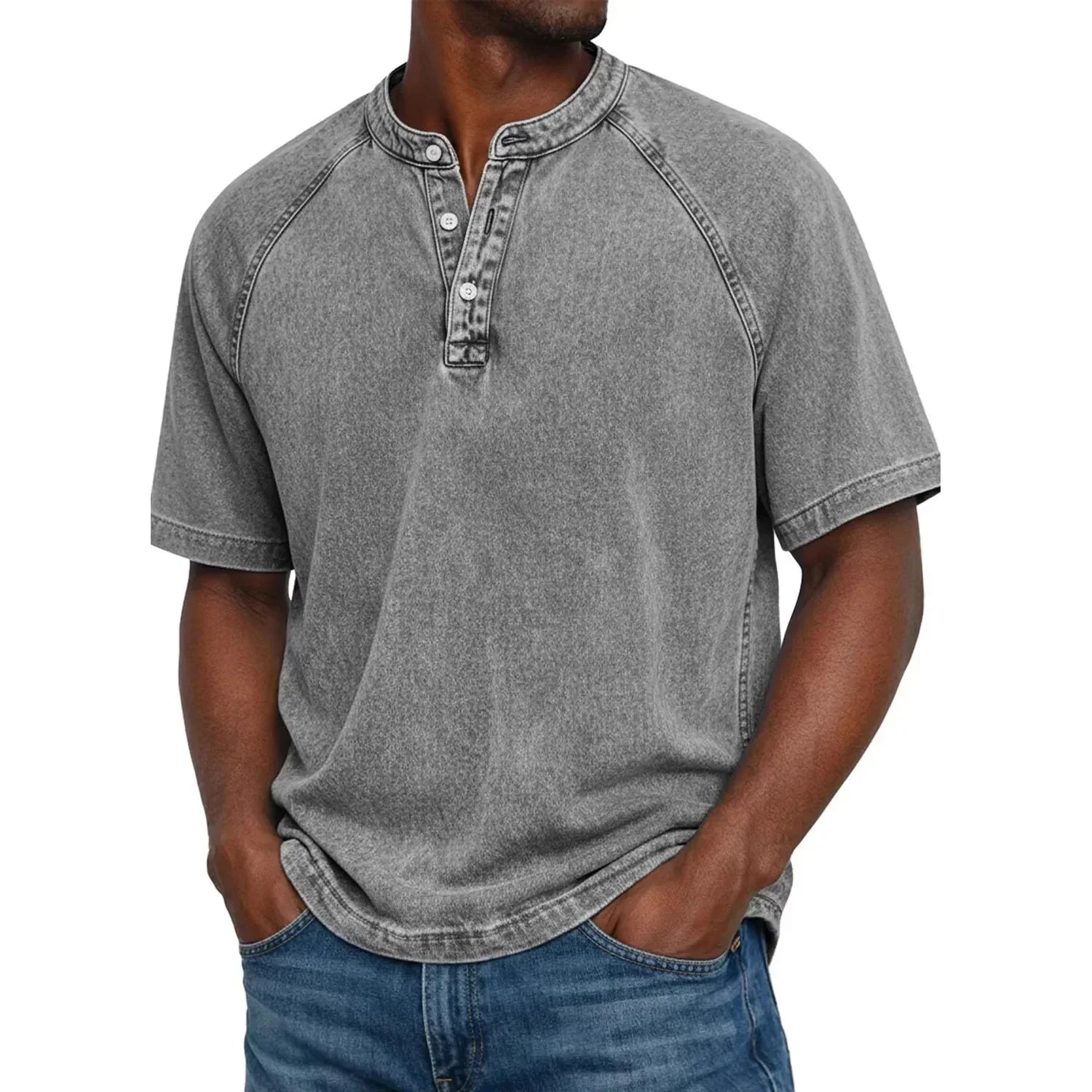 Camisa Henley para Hombre | Mangas Raglán Vintage | Cuello con Botones