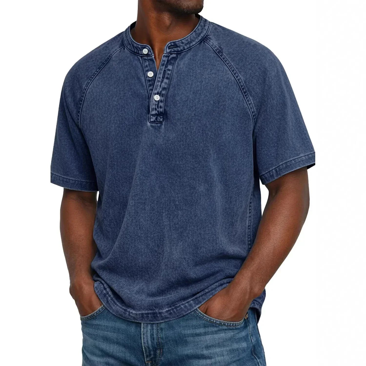 Camisa Henley para Hombre | Mangas Raglán Vintage | Cuello con Botones