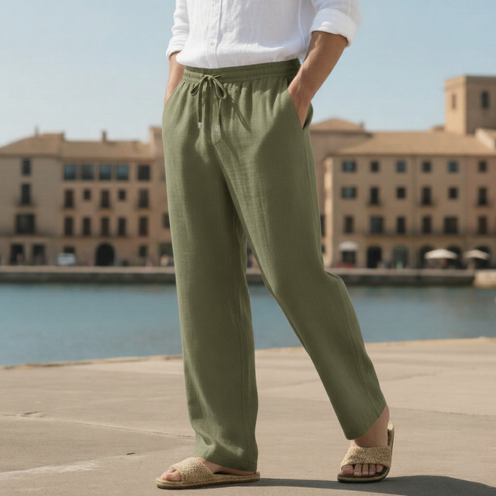 Pantalones de lino para hombre de corte ancho de verano premium