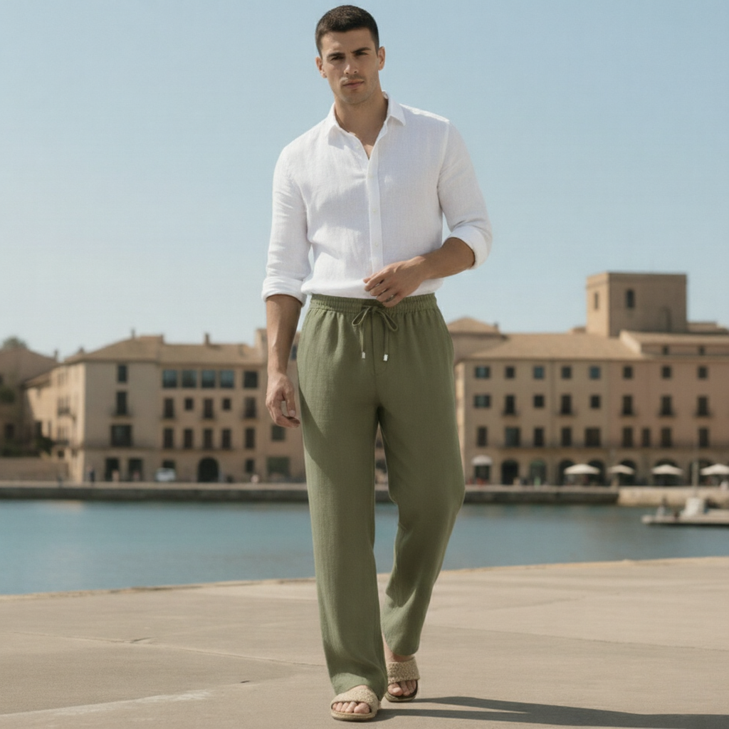 Pantalones de lino para hombre de corte ancho de verano premium