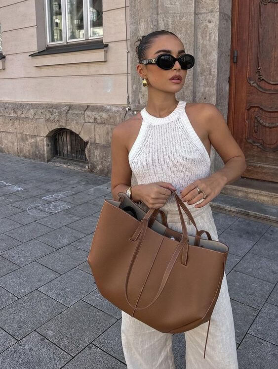 Bolsa de Hombro Vintage | Cuero Dividido, Espaciosa