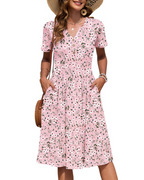 Vestido Mujer Verano | Midi Cuello V Botones Cintura Imperio Bolsillos