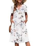 Vestido Mujer Verano | Midi Cuello V Botones Cintura Imperio Bolsillos