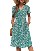 Vestido Mujer Verano | Midi Cuello V Botones Cintura Imperio Bolsillos