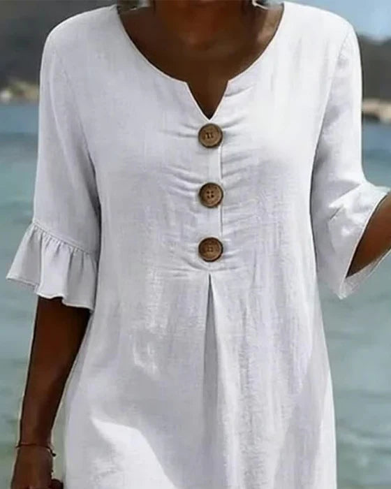 Vestido mujer algodón lino verano | Suelto con botones