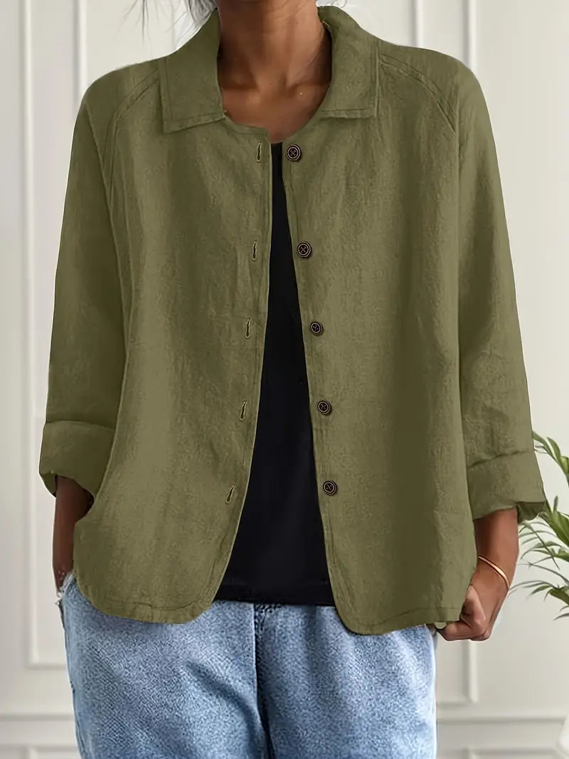 Cardigan camisero mujer algodón lino ligero de corte relajado con botones