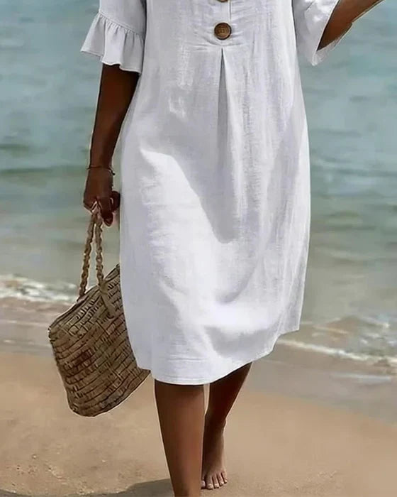 Vestido mujer algodón lino verano | Suelto con botones