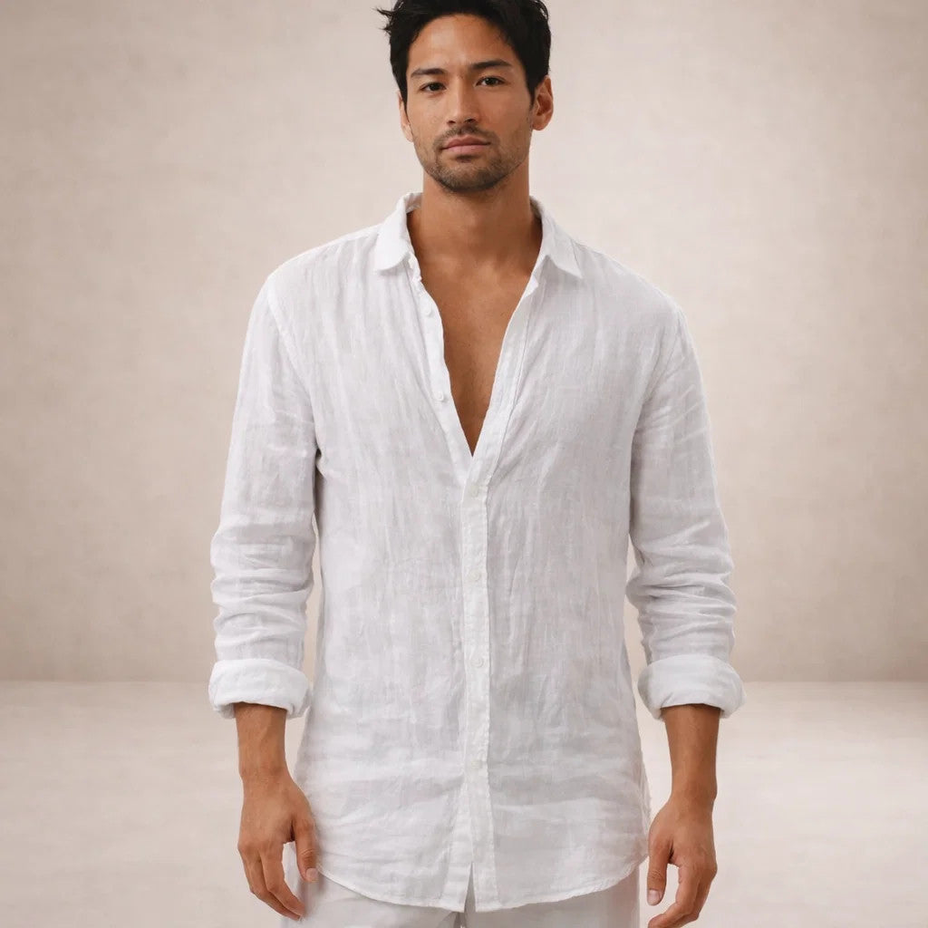 Camisa de Lino para Hombre | Ajuste Relajado, Cuello Abierto
