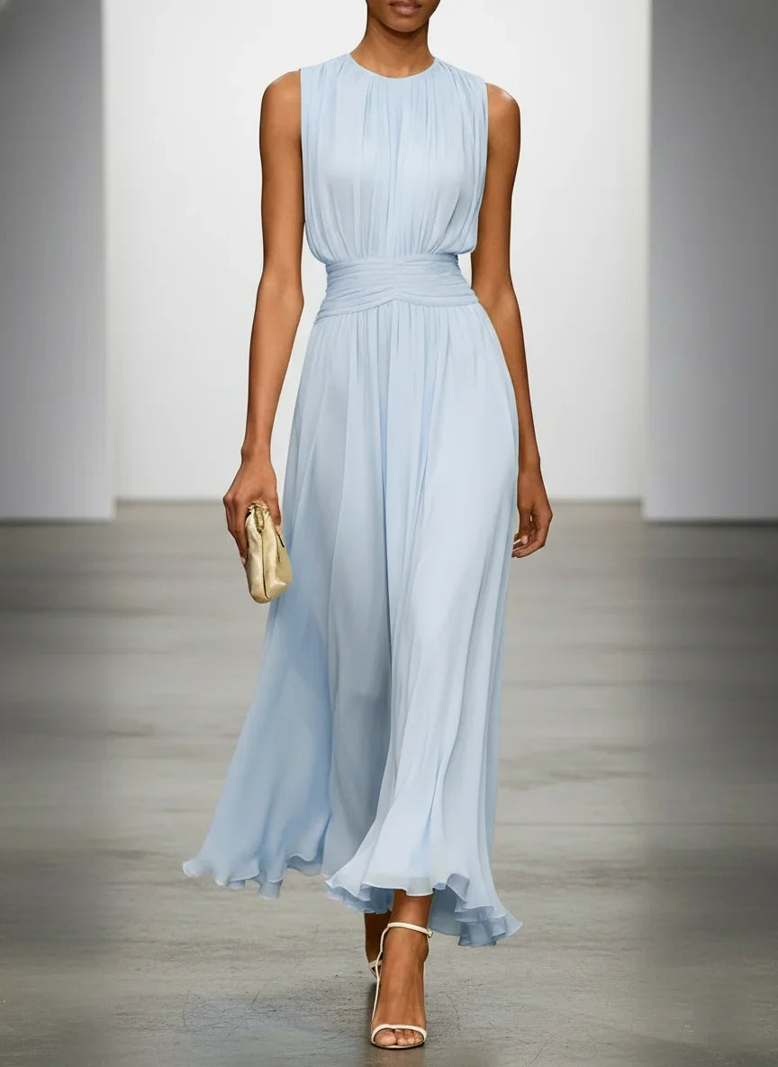 Vestido Maxi sin Mangas Fruncido para Invitada de Boda