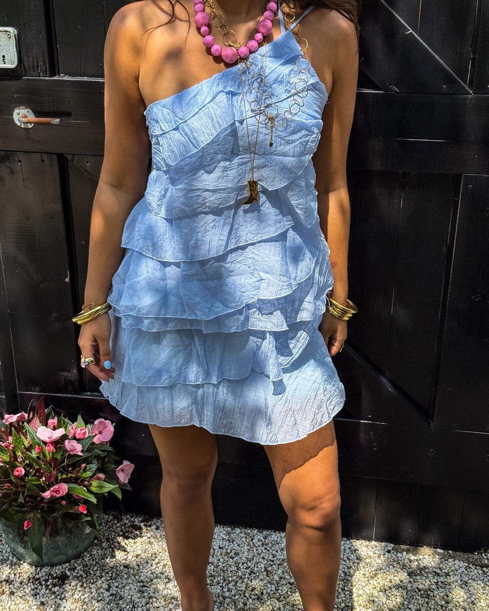 Minifalda Mujer Volantes Asimétrica Hombro Casual Verano