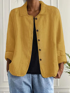 Cardigan camisero mujer algodón lino ligero de corte relajado con botones