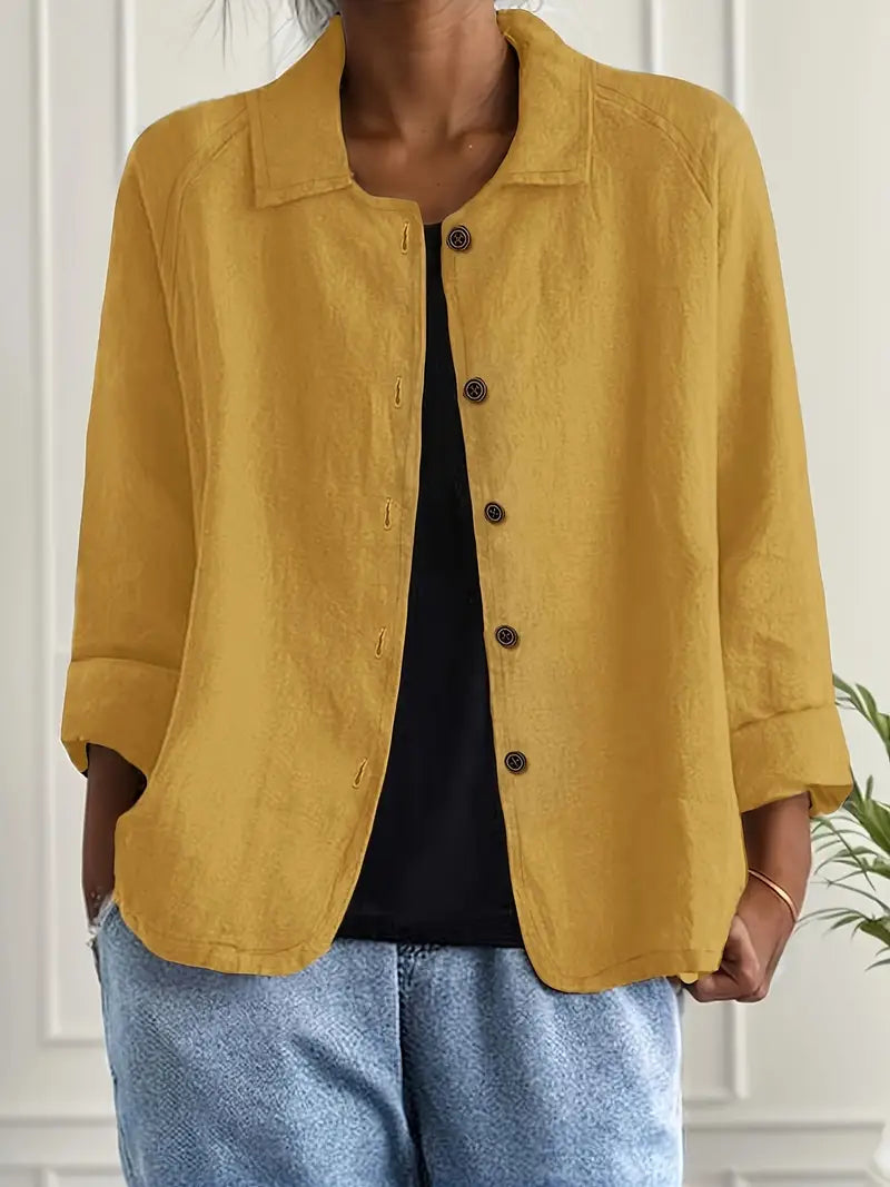 Cardigan camisero mujer algodón lino ligero de corte relajado con botones