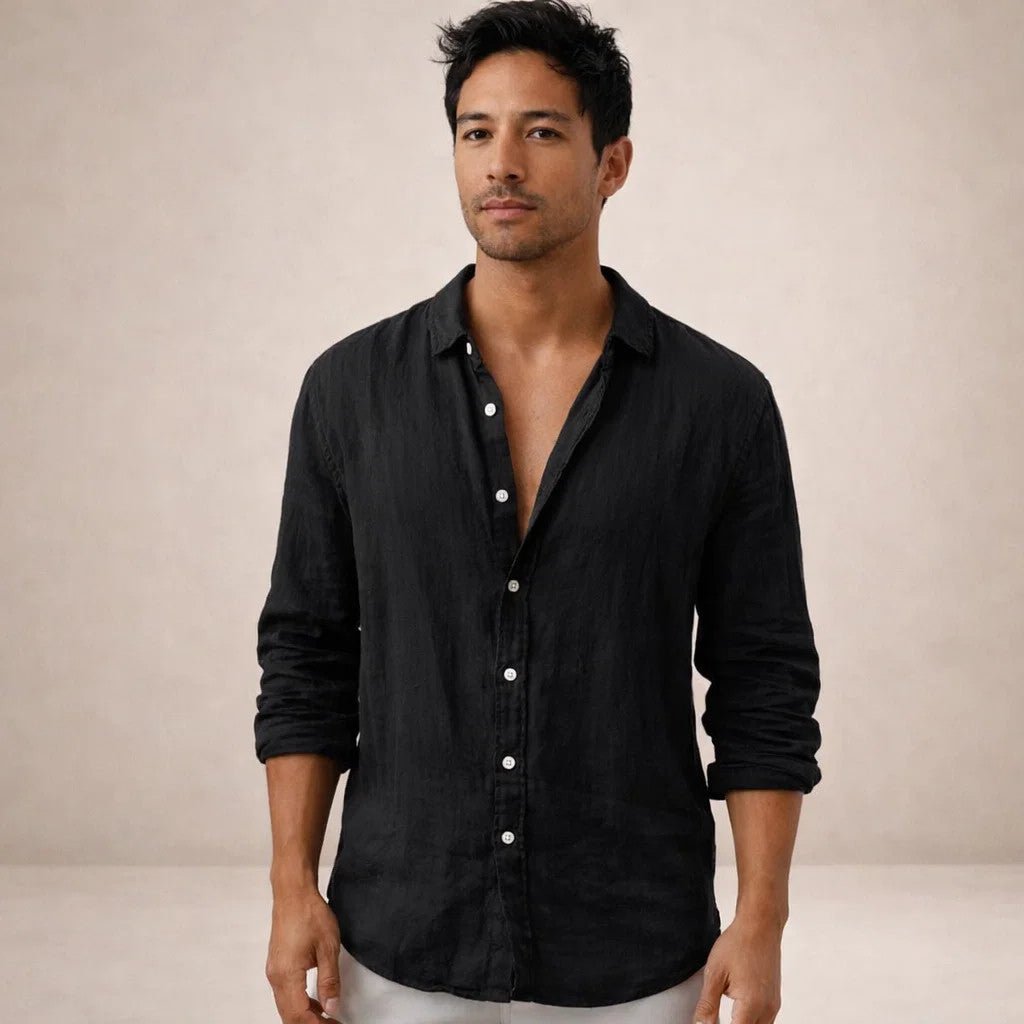 Camisa de Lino para Hombre | Ajuste Relajado, Cuello Abierto