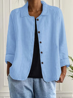 Cardigan camisero mujer algodón lino ligero de corte relajado con botones