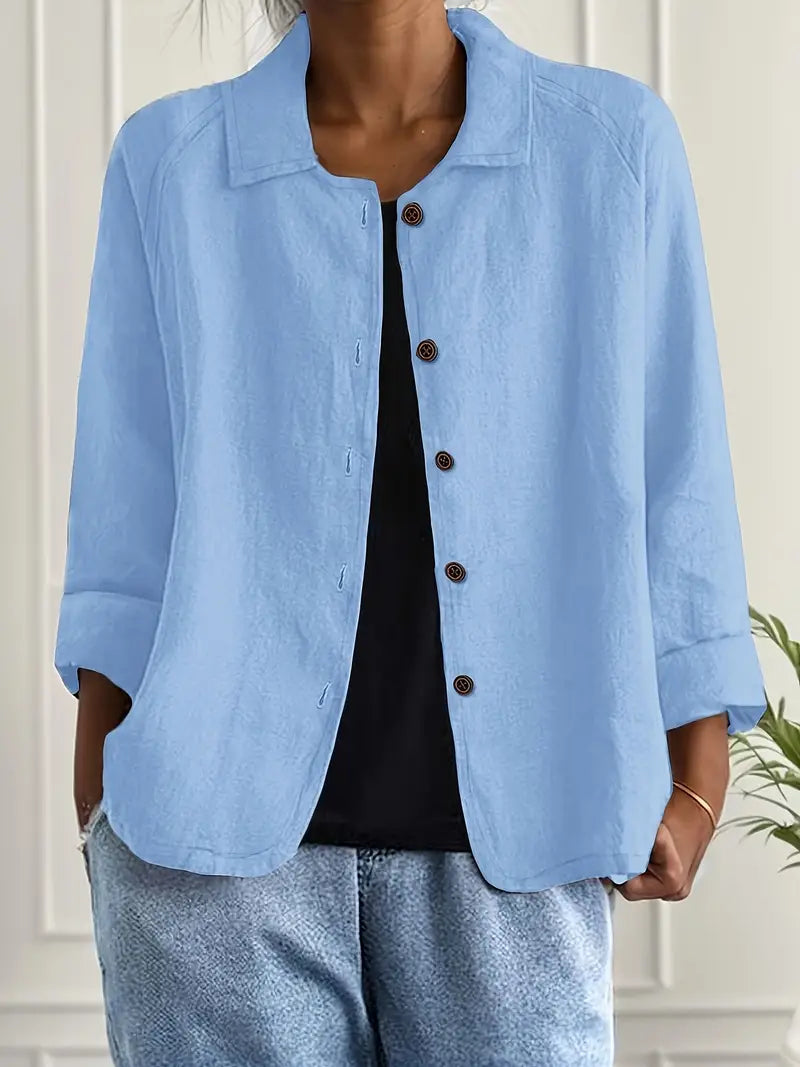 Cardigan camisero mujer algodón lino ligero de corte relajado con botones