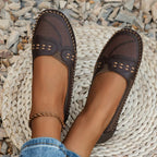 Women perforated slip on loafers comfort casual flat shoes