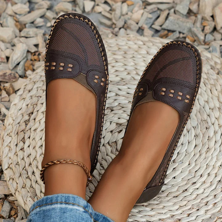 Women perforated slip on loafers comfort casual flat shoes