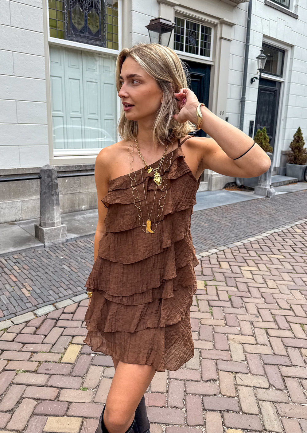 Minifalda Mujer Volantes Asimétrica Hombro Casual Verano