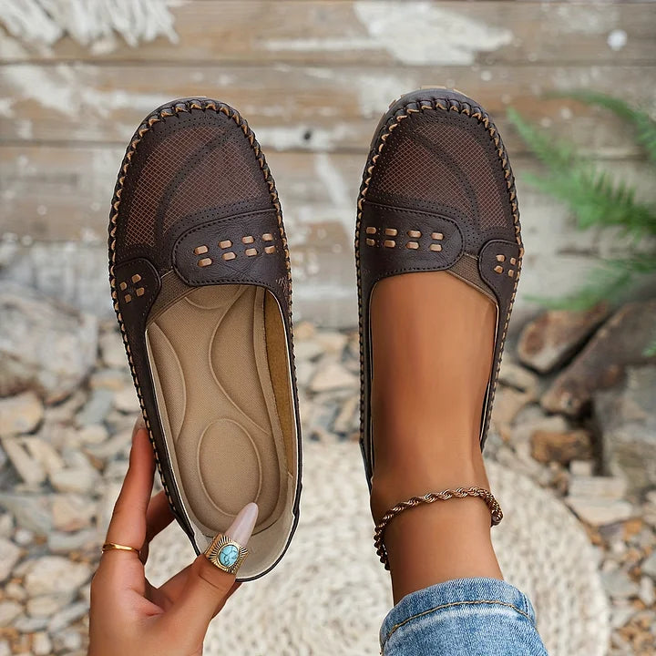 Women perforated slip on loafers comfort casual flat shoes