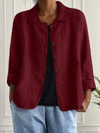 Cardigan camisero mujer algodón lino ligero de corte relajado con botones