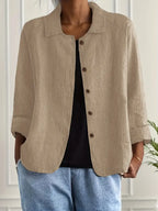 Cardigan camisero mujer algodón lino ligero de corte relajado con botones