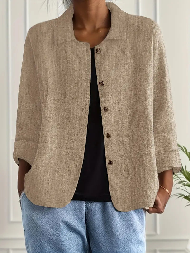 Cardigan camisero mujer algodón lino ligero de corte relajado con botones