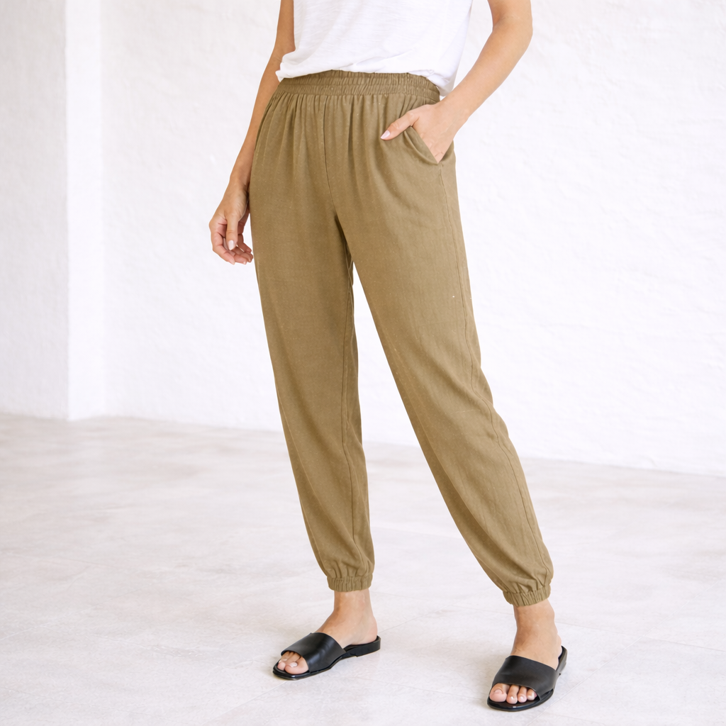 Pantalones de lino - Mujer jogger verano elástico